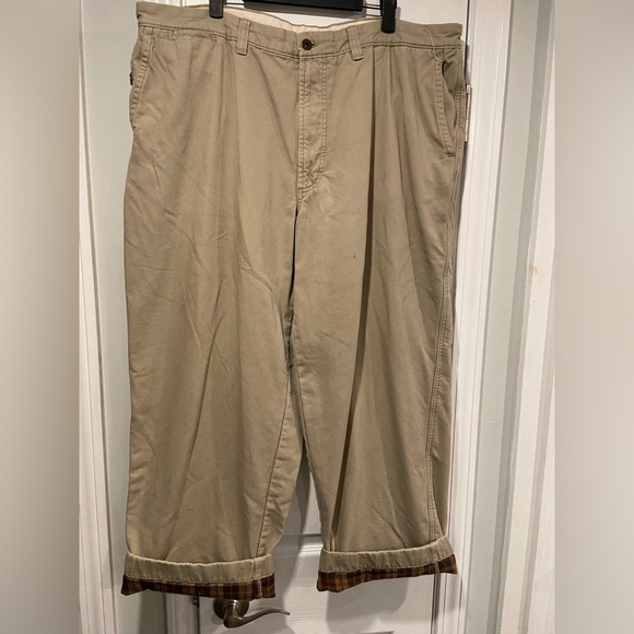 L.L. Bean Mens Size 32X30 Cotton Khaki Flannel Lined Chino Pants Zip Pocket - Picture 4 of 14